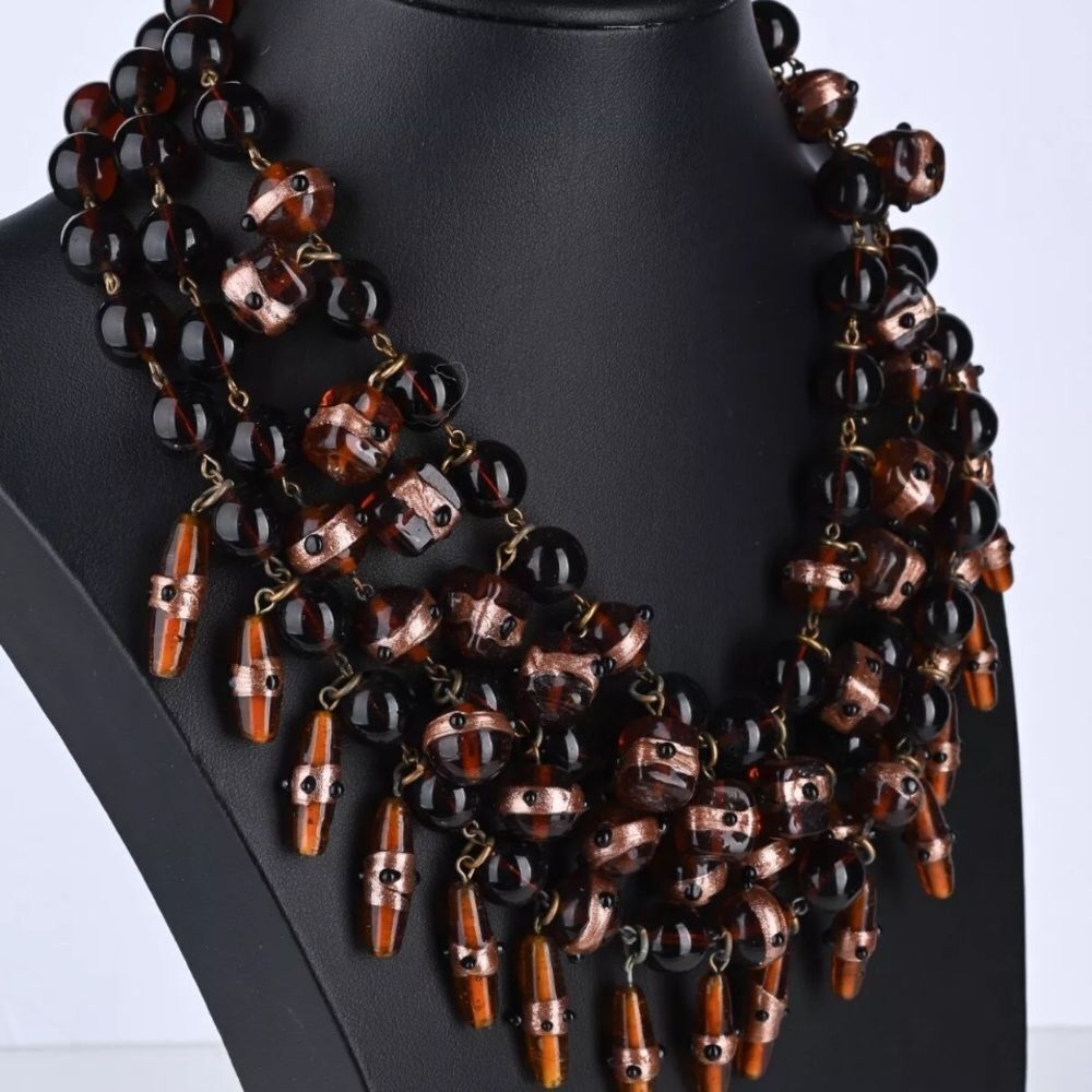 Vintage Eric Beamon Brown Beaded Necklace and Earrings